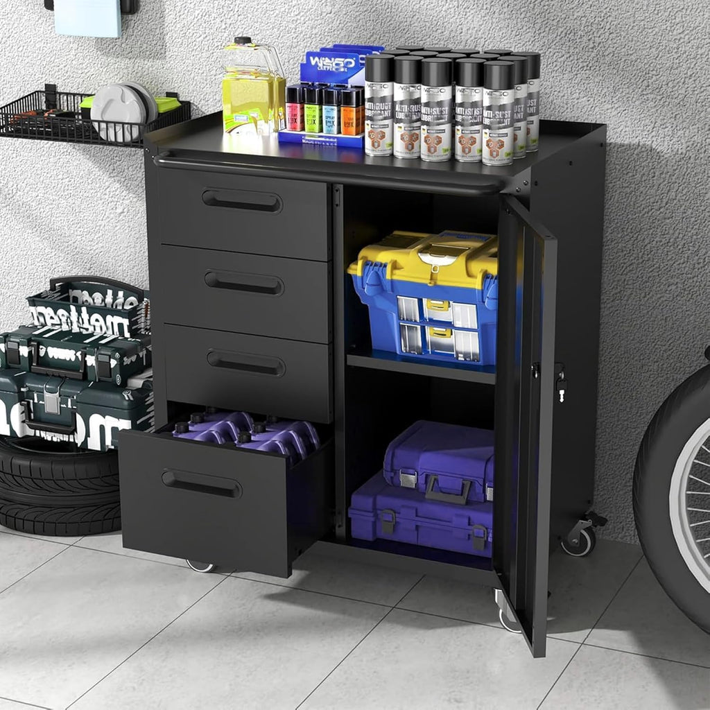 Garage Storage Cabinet System 6pcs Heavy Duty Workshop Set Wall Cabinet Lockable Rolling Tool Cabinets with Adjustable Shelves Metal Garage Storage Cabinets