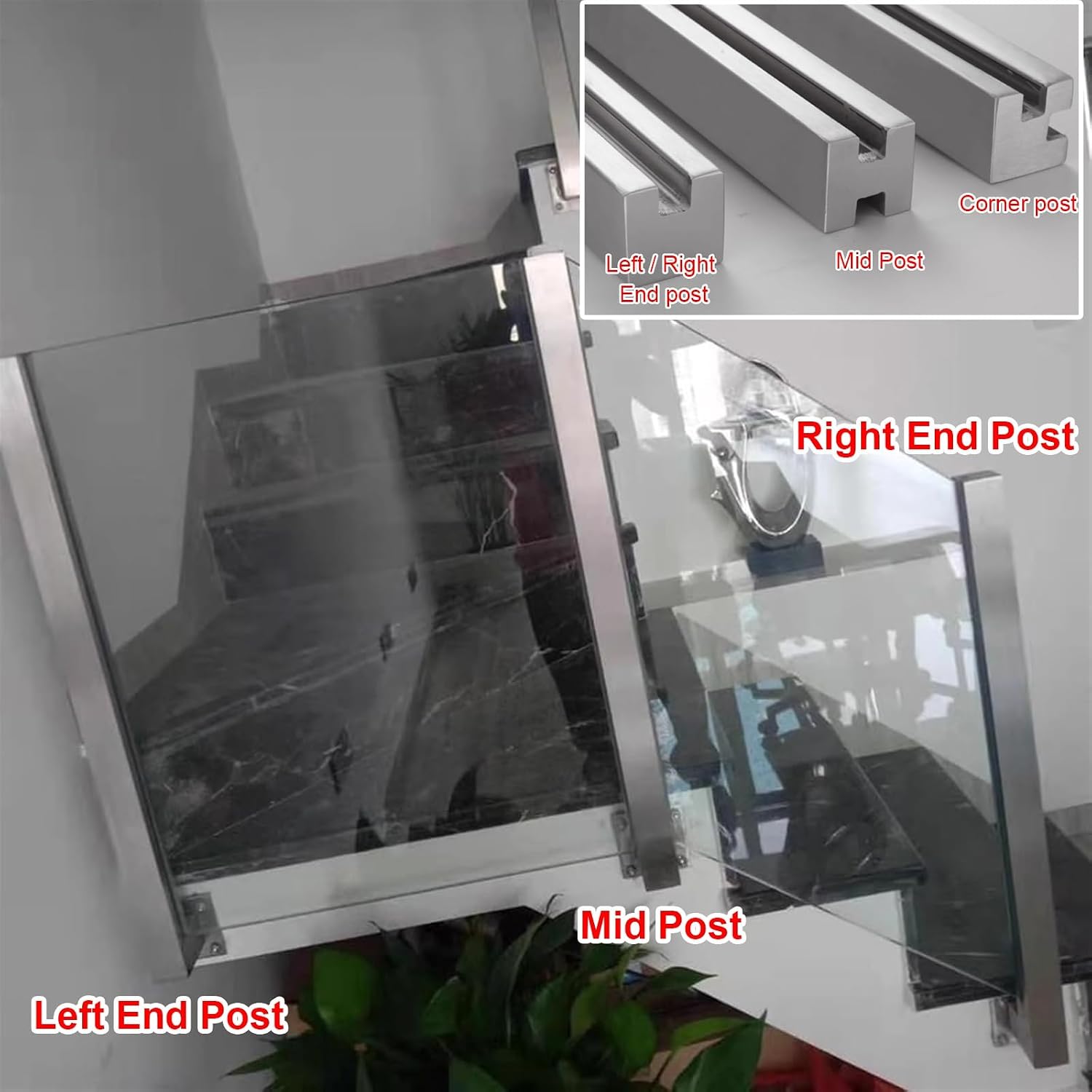 Commercial Glass Railing Columns Side Mount, Black Black Matte Finish Balcony Glass Fence Clamp Bracket with 15mm Inner Slots, for 3/8-1/2 In Glass/Wood/Plastics Panel(Black-Middle Post,Height - 36in)