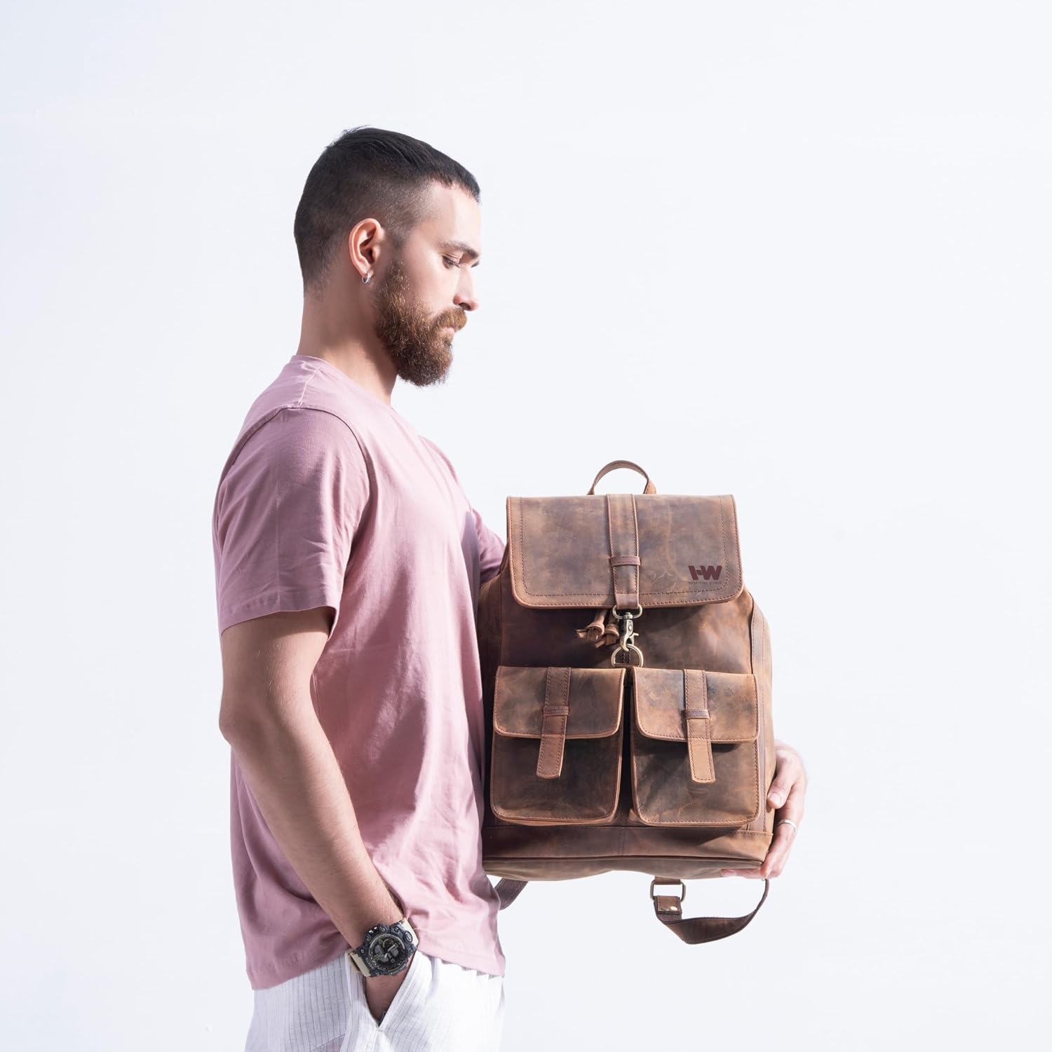 Handmade World Full Grain Buffalo Leather Backpack for Men Fit Upto 17 Inch Laptop Travel Business Rucksack Trailblaze Expedition Vintage Brown Carry On Work Bag Travel Knapsack