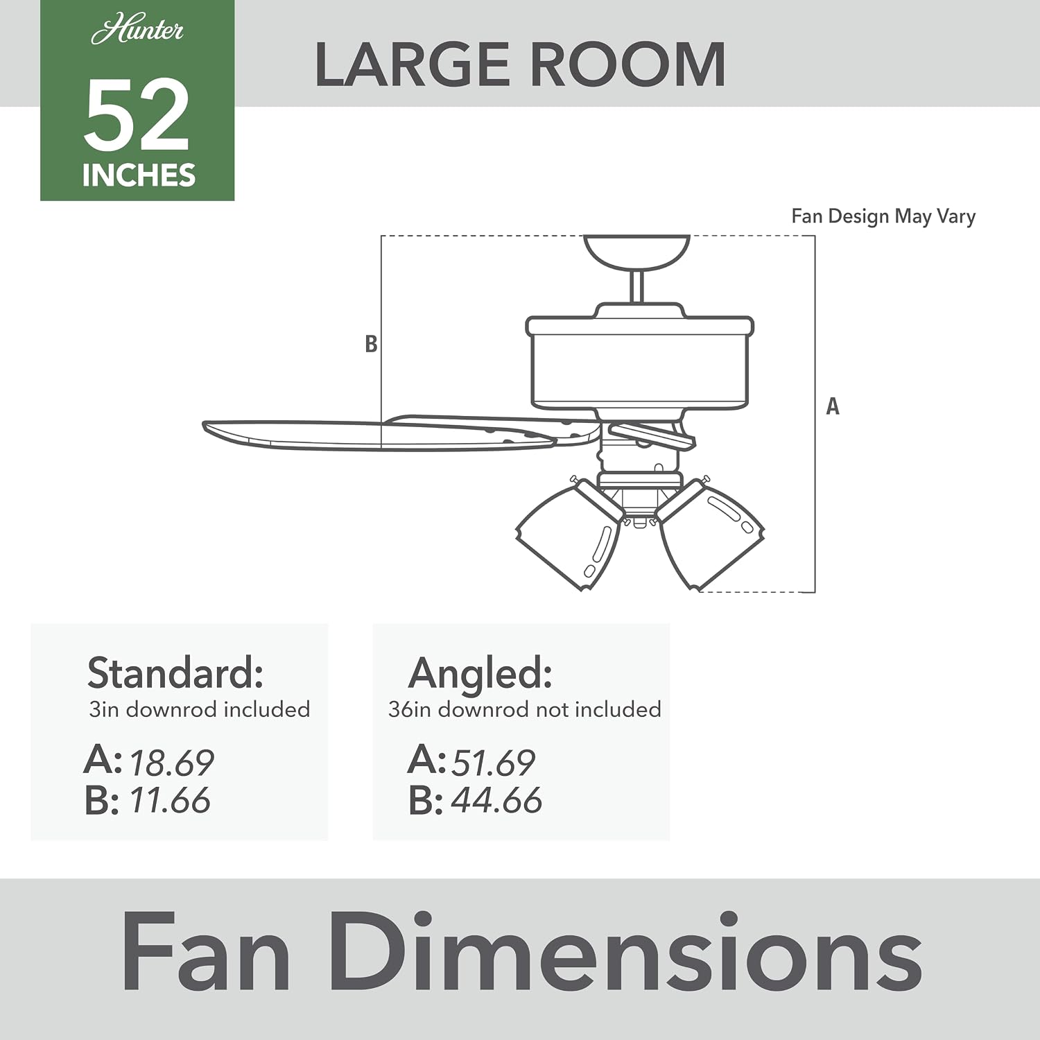Hunter 52 inch Indoor Ceiling Fan with LED Lights and Pull Chain - Standard Mount Ceiling Fan, 5 Blades, For Bedroom, Living Room, or Kitchen, 3 inch Downrod - Crestfield 54206, Brushed Nickel