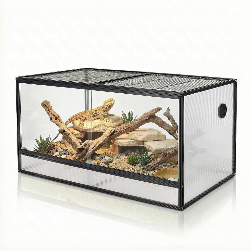 120 Gallon Bearded Dragon Tank, 48 x 24 x 24 Reptile Enclosure with Lockable Sliding Glass Doors and Top Screen Ventilation for Easy Maintenance