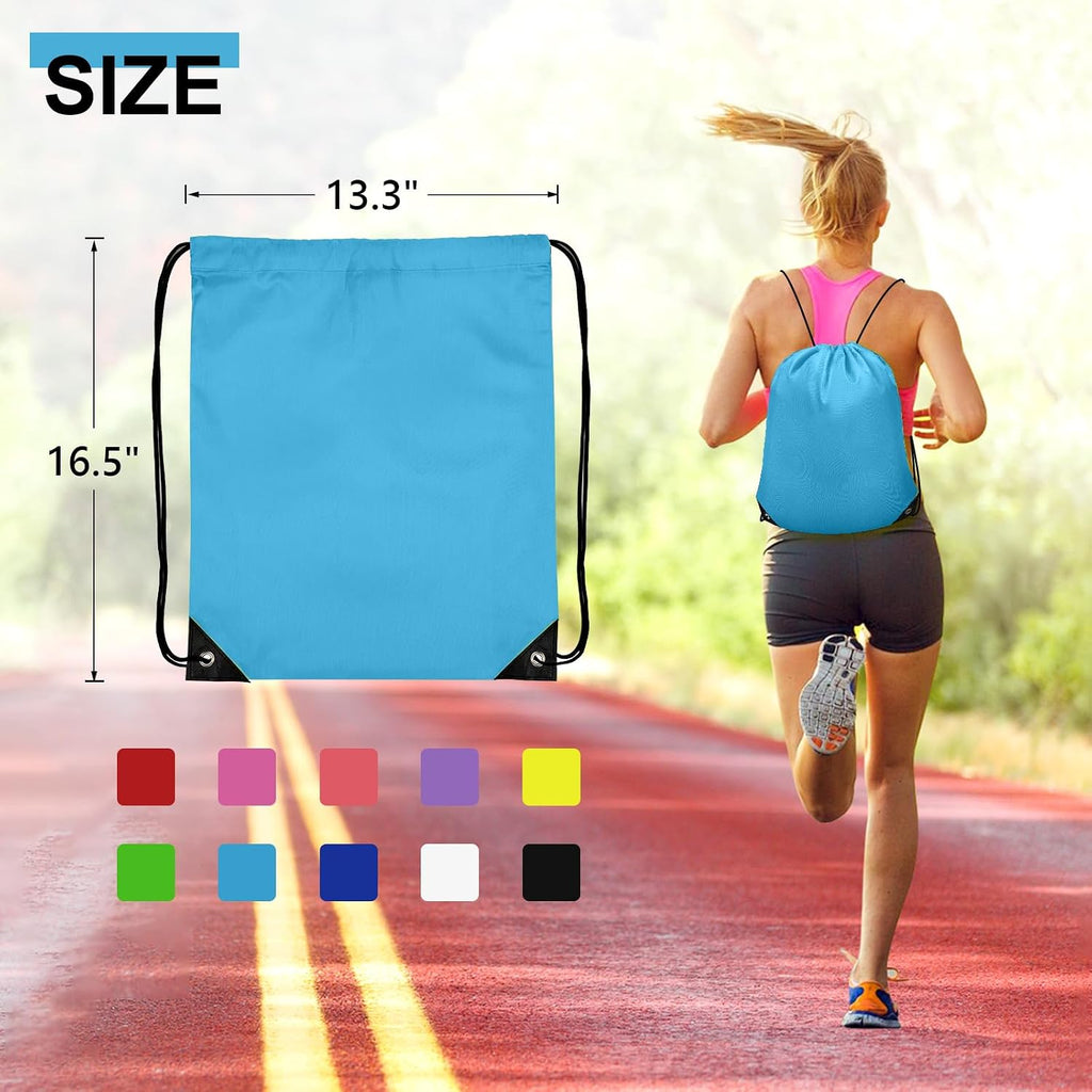 Grneric 200Pcs Drawstring Backpack Bulk Cinch Sackpack Drawstring Bags Nylon for Gym Party Trip(Sky Blue)