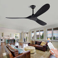 60 Inch Ceiling Fans without Lights, Black Ceiling Fans no Lights with Remote Control, 3 Solid Wood Blades, Indoor Outdoor Ceiling Fan for Patios Living Room