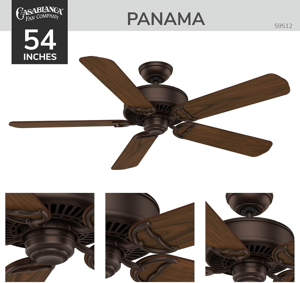 Casablanca 54 inch Indoor Ceiling Fan No Light with Remote Control - Ceiling Fan without Light, Standard Mount, 5 Blades, For Bedroom, Living Room, or Kitchen - Panama 59512, Brushed Cocoa