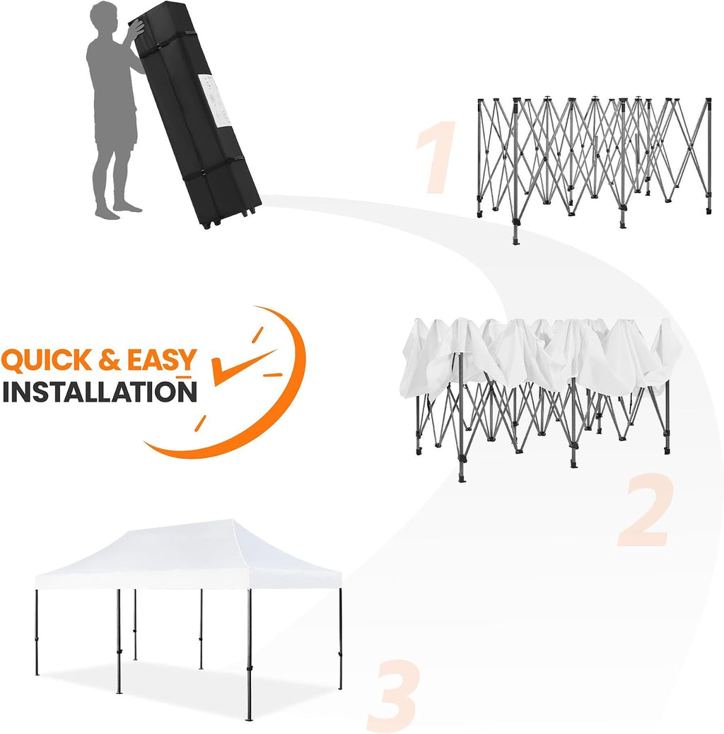 Yaheetech Heavy Duty Pop Up Canopy Tent, 10x20 Commercial Instant Shelter Tent for Wedding, Parties, Adjustable Outdoor Canopy with Wheeled Carry Bag, 6 Sandbags & 10 Stakes, White