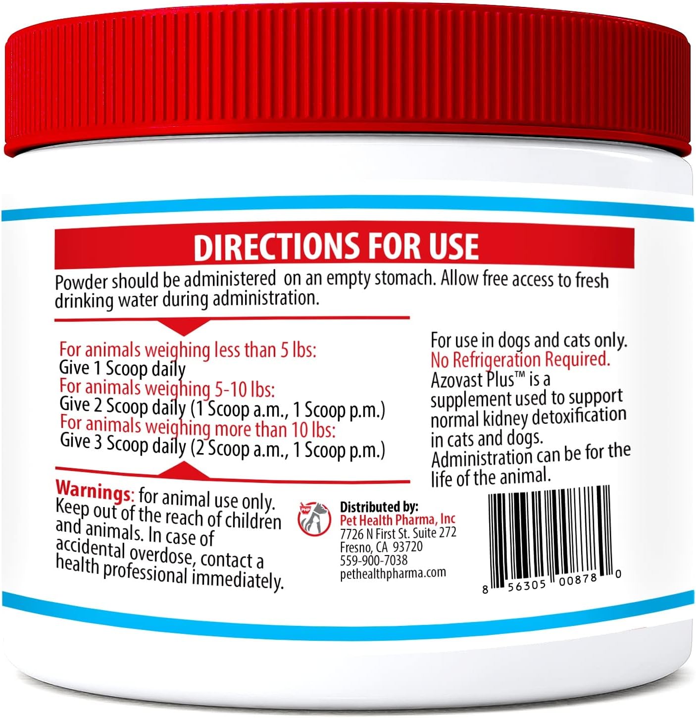 Azovast Plus Kidney Health Supplement for Dogs & Cats, Oral Powder (12 Oz) - (240 Doses/ 2 Jar) NO Refrigeration Required - Help Support Kidney Function & Manage Renal Toxins(U.S.A)(12 Oz (2 Pack))