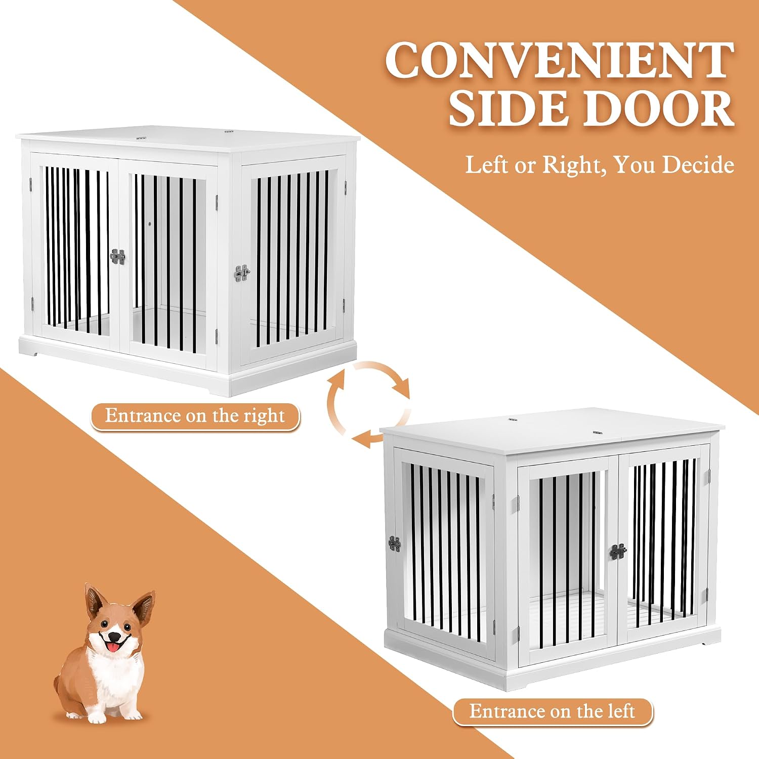 PUPETPO Furniture Style Dog Crate with Cushion, Dog Kennel Medium, Pet Crates, Dog Cage for Small and Medium Dogs, Decorative Dog Kennel with Flip-top Plate, Chew-Proof Metal Bars, White