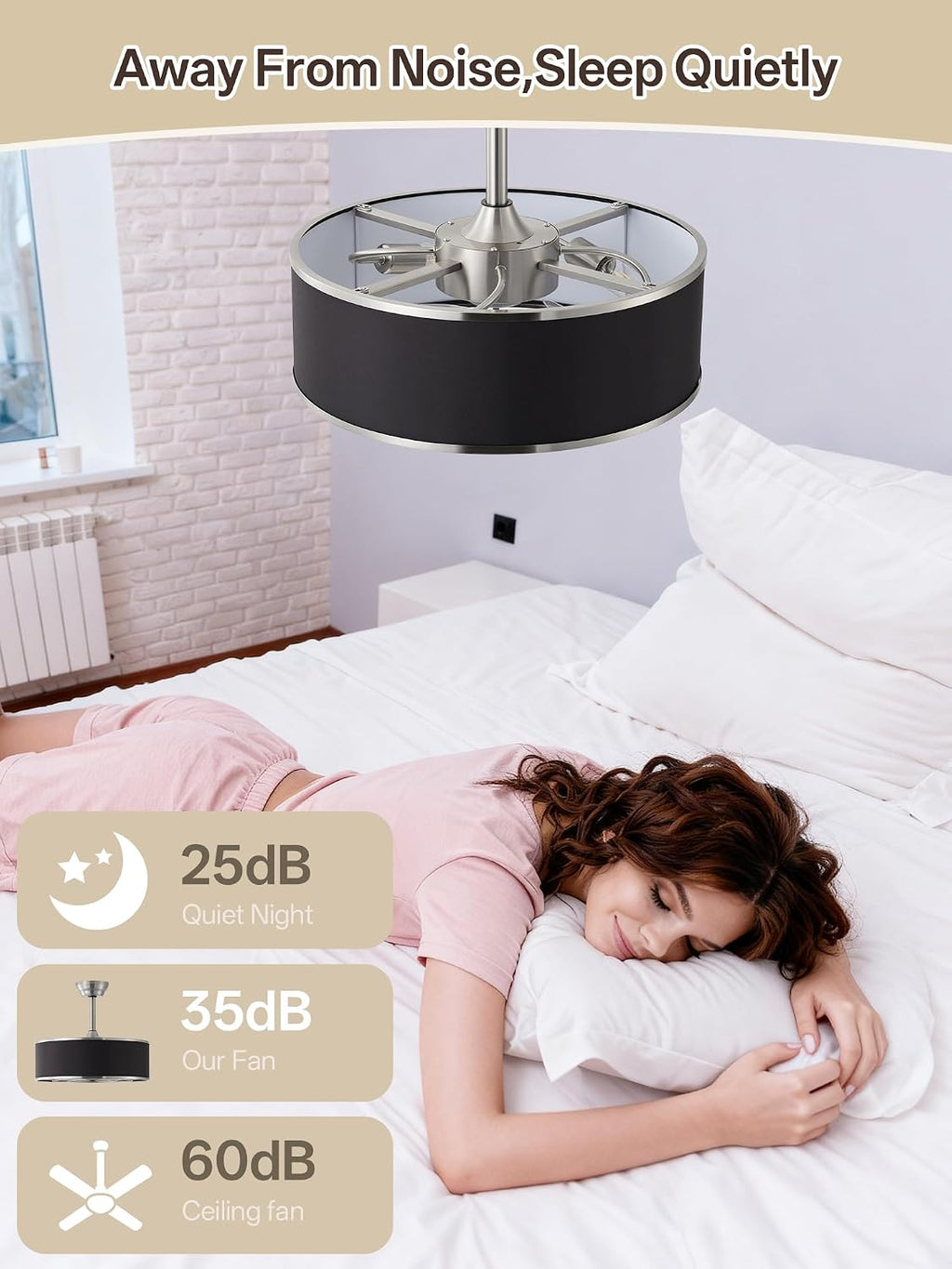 20' Black and Sliver Caged Boho Fandelier Ceiling Fan with Light & Remote Control - Bladeless Chandelier Fan, 6 Speed Quiet Reversible Motor for Bedroom, Nursery, Living Room
