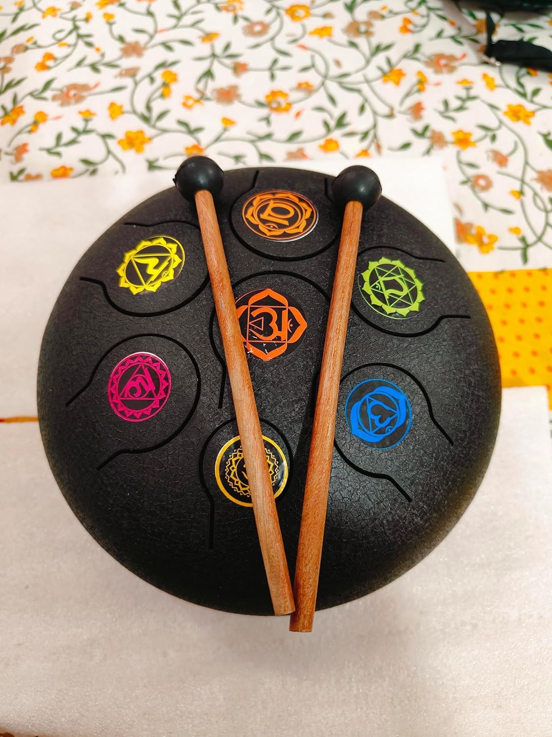 MAZRA Steel Tongue Drum 15 Note, 13-inch Percussion Instrument Handpan Drum with Bag, Music Book and Mallets for Kids and Adults Meditation Musical Education Concert (Black, 6 Inch)