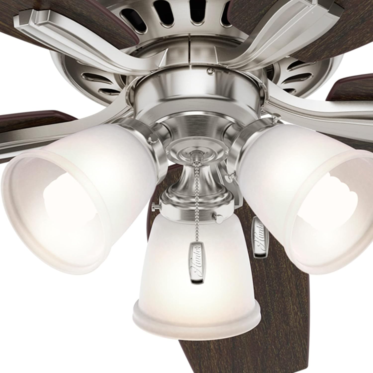 Hunter 52 inch Indoor Ceiling Fan with LED Lights - Ceiling Fan with Pull Chain, For Bedroom or Living Room, Standard Mount, No Remote, 5 Blades, Includes Bulbs - Newsome 53318, Brushed Nickel