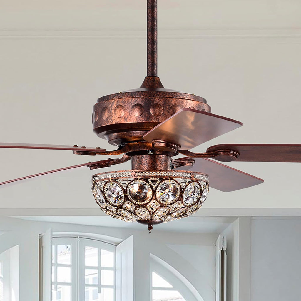 WAREHOUSE OF TIFFANY'S AY09Y09AC Jasiah 52 in. 3-Light Indoor Antique Copper Finish Ceiling Fan with Light Kit