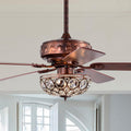 WAREHOUSE OF TIFFANY'S AY09Y09AC Jasiah 52 in. 3-Light Indoor Antique Copper Finish Ceiling Fan with Light Kit
