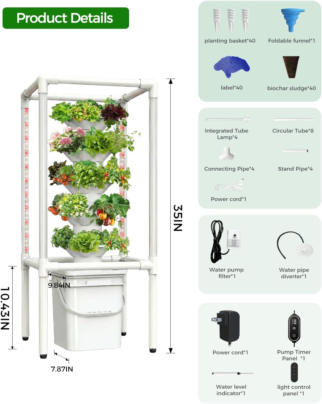 SJZX Hydroponics Growing System, Hydroponic Tower with Full-Spectrum Grow Lights, 5/14Tiers Indoor Outdoor Garden Planter, Vertical Home Gardening Germination Kits for Vegetables, Fruits, Herb (5L6H)