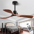 42-inch Ceiling Fan Light with Remote Control, Featuring 3 Wooden Blades, Reversible DC Motor, Timer Function, and 6-Speed Adjustment Suitable for Offices and bedrooms. Black + Walnut Color.