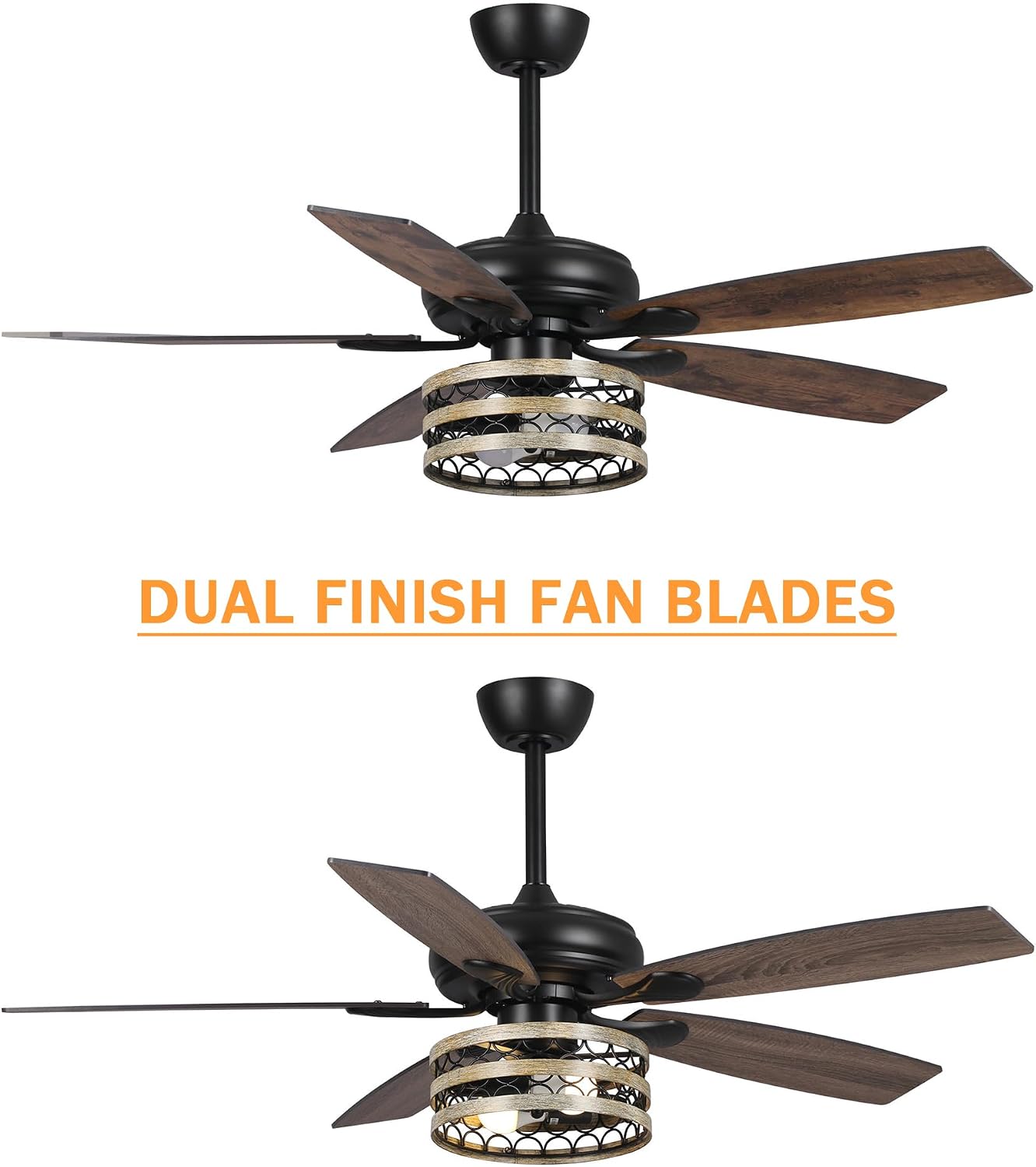 Parrot Uncle Ceiling Fans with Lights and Remote, 52 Inch Farmhouse Ceiling Fan with Light for Bedroom Living Room, Black Outdoor Ceiling Fans for Patios Covered, 3 Speeds, Reversible Airflow