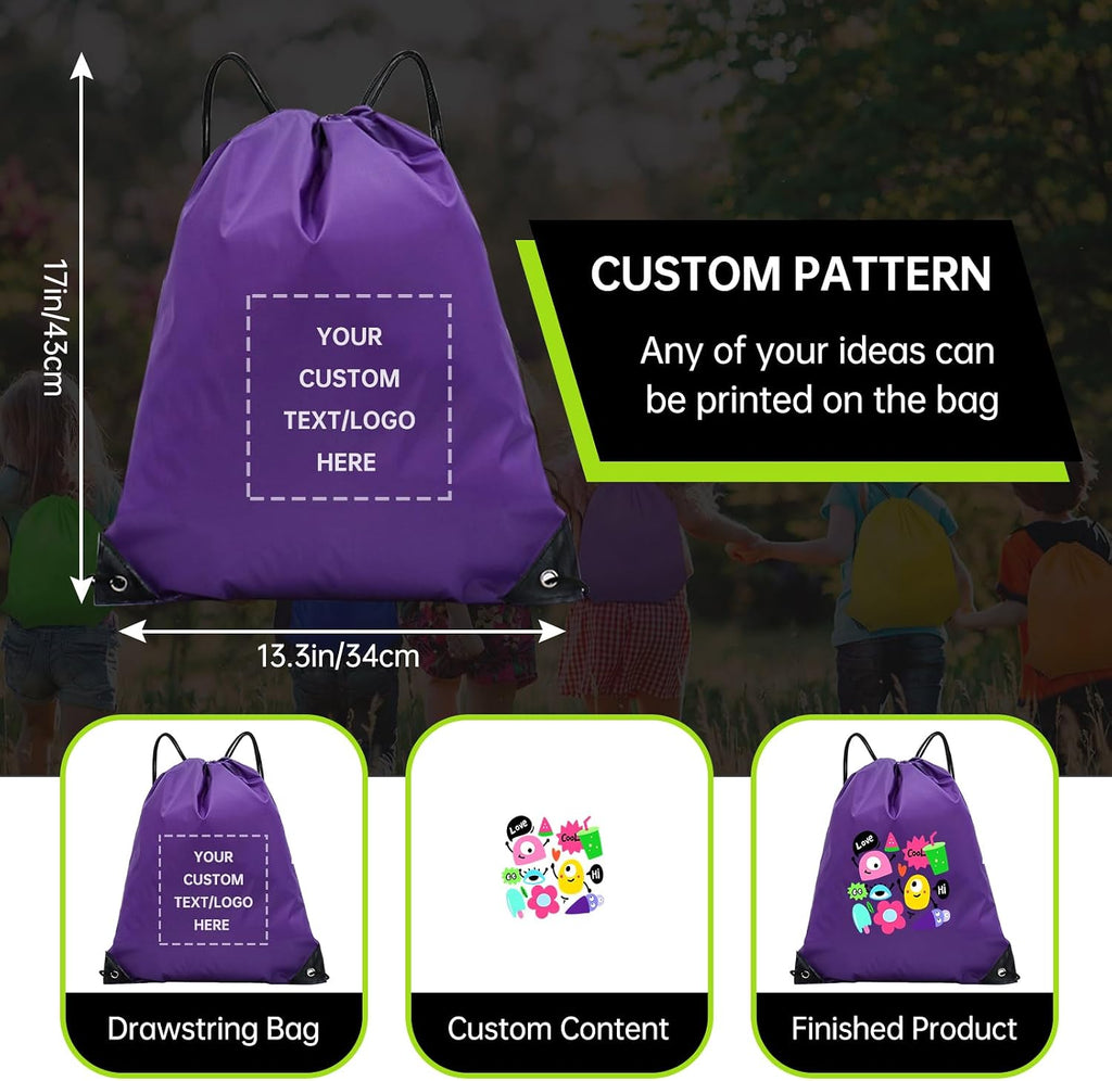JEOHLORY pack of 100 Custom Bags With Your Logo,customized backpack,promotional items,Drawstring Backpacks,Great for Everyday Use (Custom Purple)