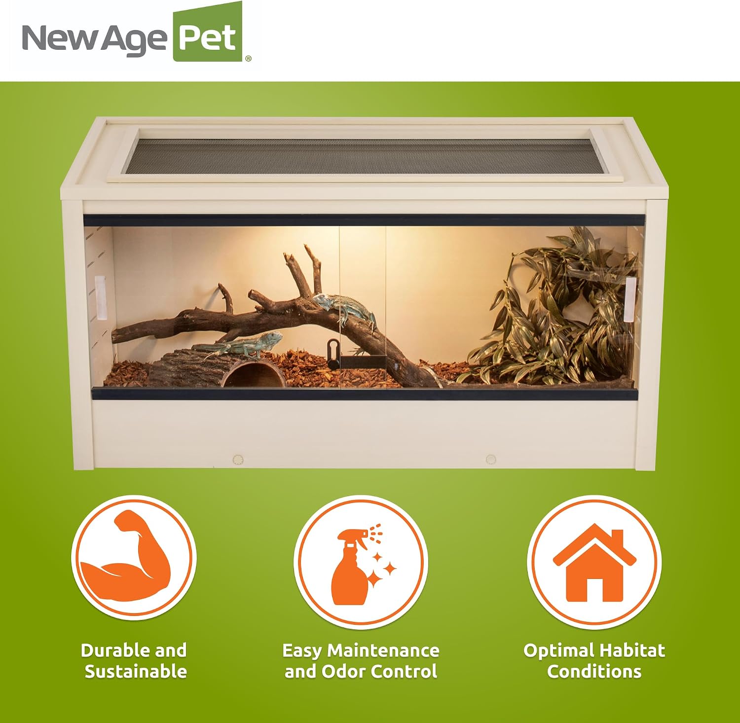 New Age Pet ECOFLEX 36' Wide Medium Reptile Habitat, Mojave Lounge for Snakes, Tortoises & Lizards in Maple, Black & Grey, Easy Assembly, Sliding Glass Doors & Mesh Top