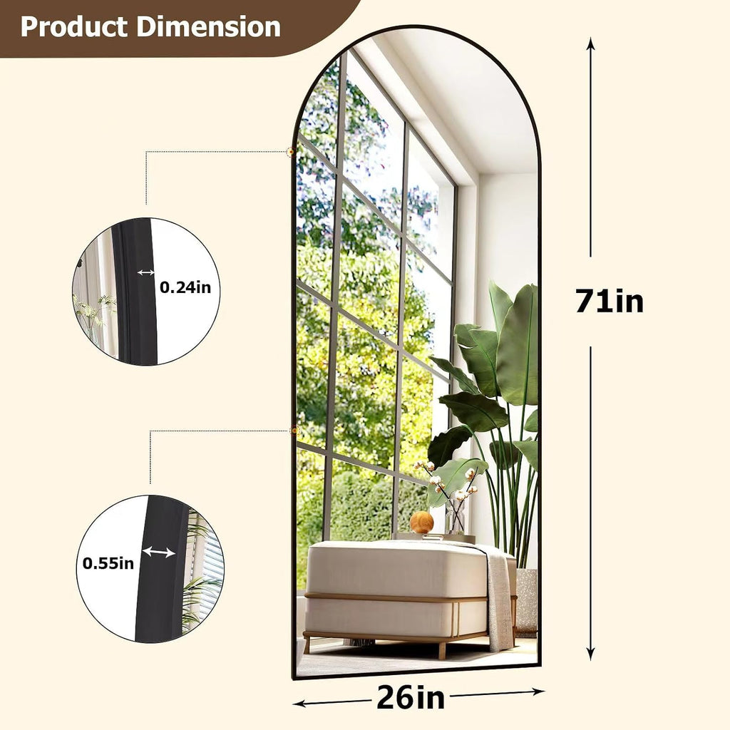 GLSLAND 26' x 71' Arched Full Length Mirror - Black Full Body Mirror - Extra Large Floor Mirrors for Bedroom, Living Room, Bathroom