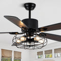 52' Ceiling Fans with Lights and Remote,Industrial Caged Rustic Retro Chandelier Ceiling Fan with Reversible Motor,8 Double Colour Blades for Dining Room Living Room Bedroom