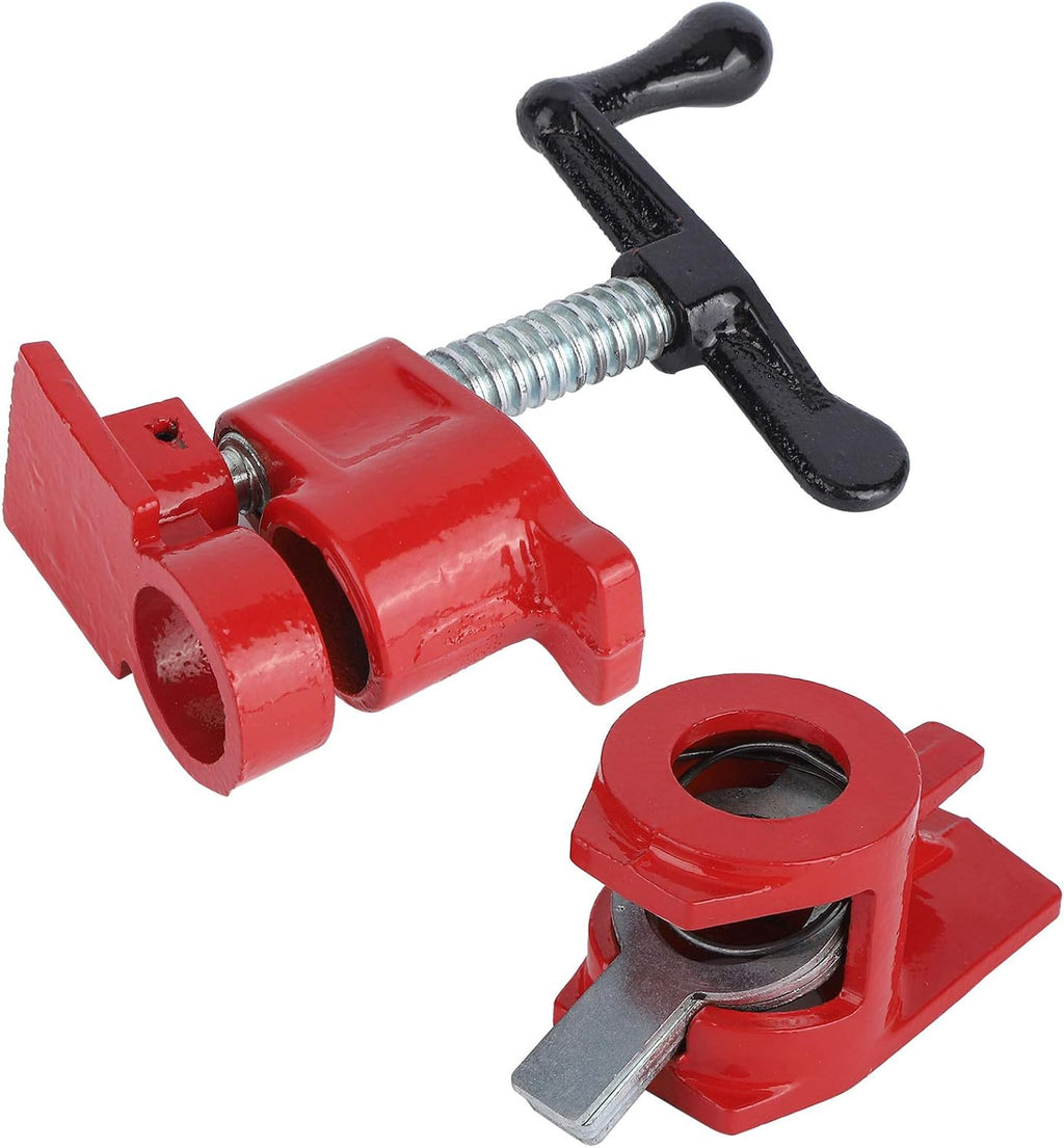 3/4 Inch Heavy Duty Wood Metal Pipe Clamp Set, Quick Release Wide Base Iron, 4 Pieces - Durable Cast Iron, Ergonomic Handle, Ideal for Woodworking and Cabinetry