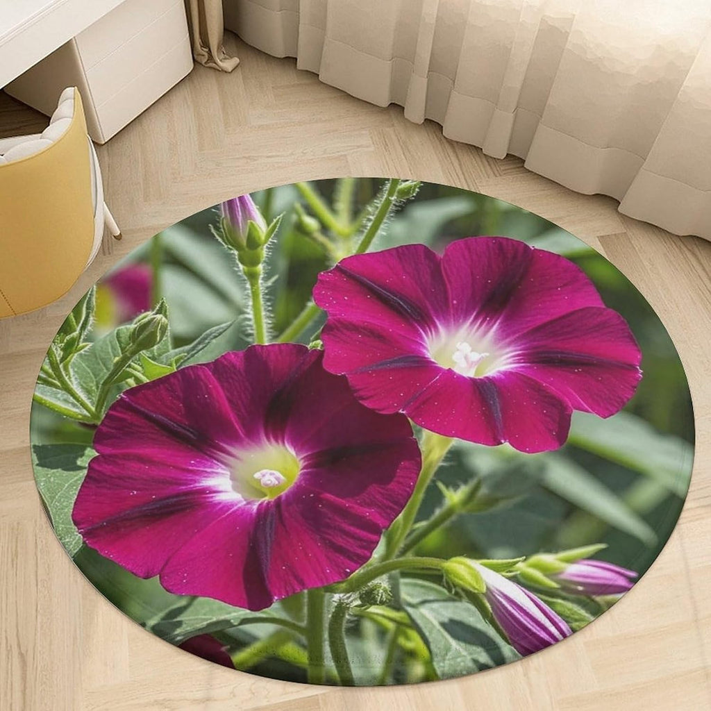 Red Geraniums Coral Velvet Round Floor Mat Non-Slip Bath Rug Floor Covering for Bathroom Vanity Guest Suite & Vacation Home