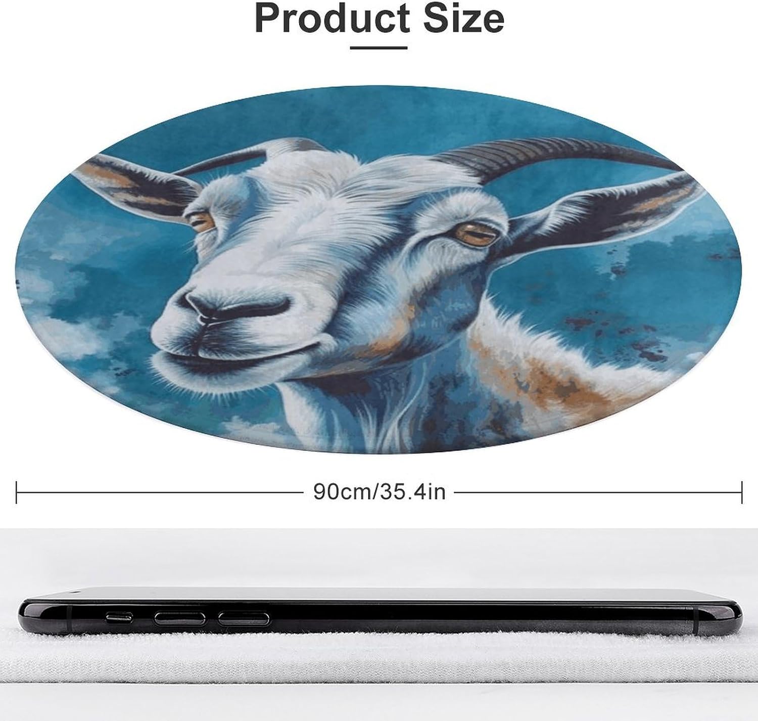 Blue Goat Print Coral Velvet Round Floor Mat Non-Slip Bath Rug Floor Covering for Bathroom Vanity Guest Suite & Vacation Home