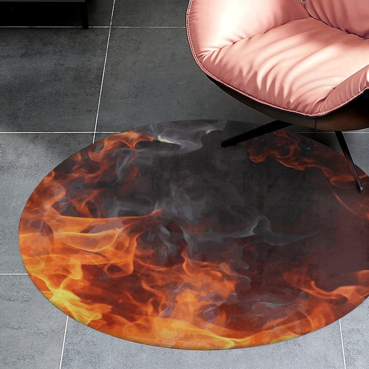 Fire Flame Smoke Coral Velvet Round Floor Mat Non-Slip Bath Rug Floor Covering for Bathroom Vanity Guest Suite & Vacation Home