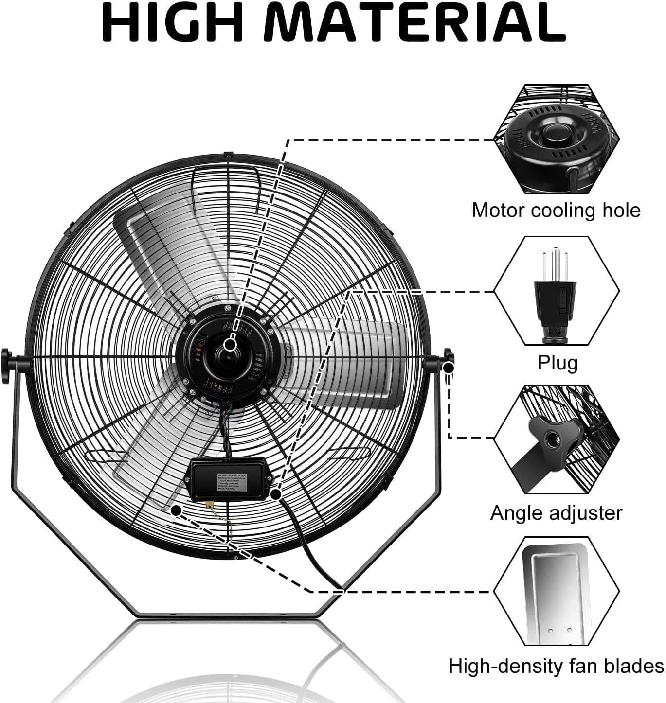 Simple Deluxe 24 Inch Industrial Wall Mount Fan, 3 Speed Commercial Ventilation Metal Fan for Warehouse, Greenhouse, Workshop, Patio, Factory and Basement - High Velocity, black