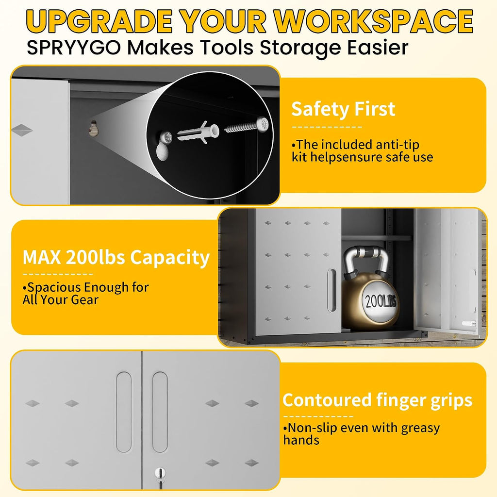 Garage Storage Cabinets Wall Mount, Locking Metal Wall Cabinets with Doors and Adjustable Shelves, Floating Hanging Storage Cabinet for Garage, Basement