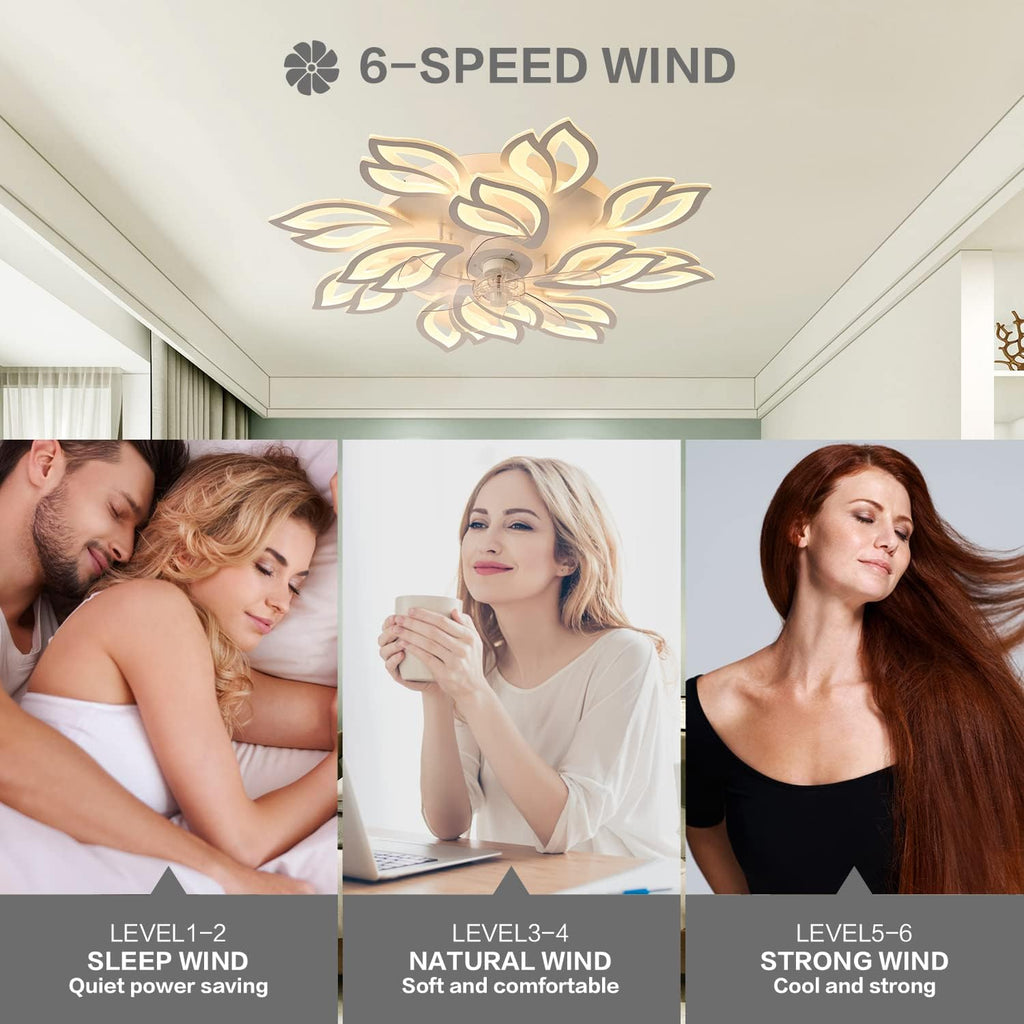 35' Modern Ceiling Fan with Lights Remote APP Control, Flush Mount LED Dimmable Ceiling Fan, 3 Color 6 Speed Low Profile with Light for Bedroom Living Room 130W