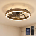20 Inch Low Profile Farmhouse Ceiling Fan with Dimmable LED & Remote | Rustic Wood Fandelier, Vintage Flush Mount Ceiling Fan, Smart Remote & APP Control, Dimmable LED, 6 Speed, Reversible Blades