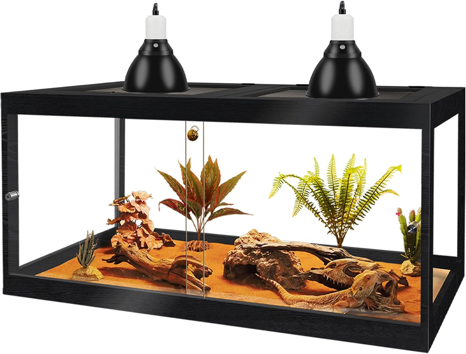 PROLEE Bearded Dragon Tank,34 Gallon Reptile Tank with Meatl Mesh Roof and Front Sliding Door,Lizard Tank,Spacious Reptile Enclosure for Snakes,Lguanas, Chameleons (Black)