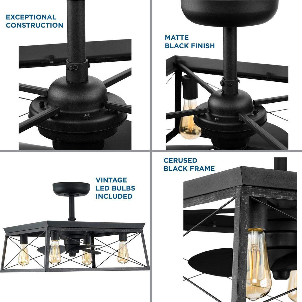 Progress Lighting Briarwood Collection 22-Inch 3-Blade AC Motor Farmhouse Ceiling Fan Matte Black, 17.00x22.00x22.00