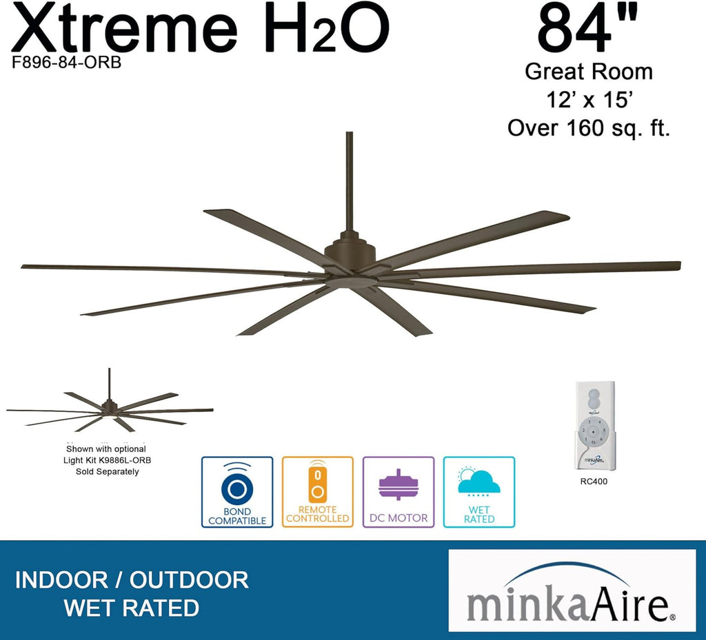 MINKA-AIRE F896-84-ORB Xtreme H2O 84 Inch Outdoor Ceiling Fan with DC Motor, Oil Rubbed Bronze