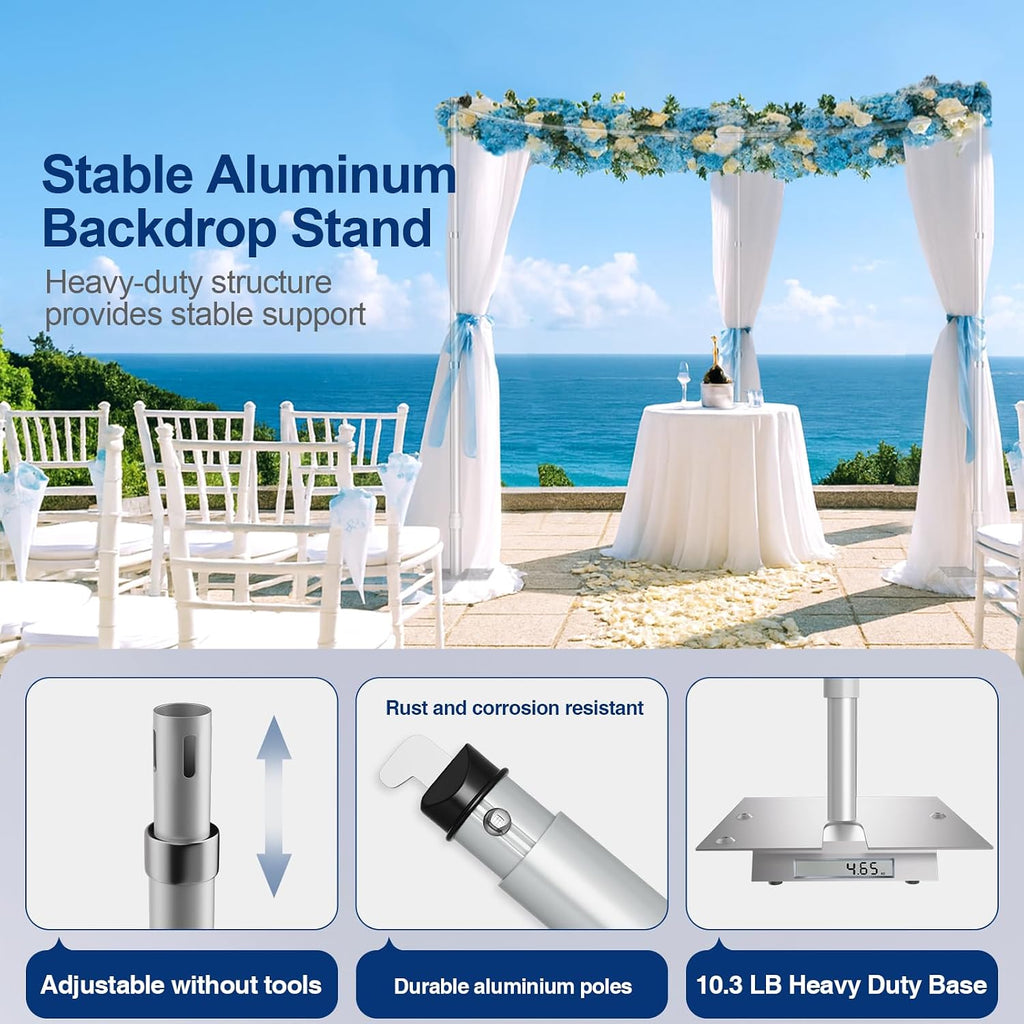 EMART Backdrop Stand Heavy Duty 10x10Ft, Curved Pipe and Drape Photo Background Support Kit, Adjustable Metal Frame for Wedding Stage, Birthday Party, Photography, Trade Show Decorations