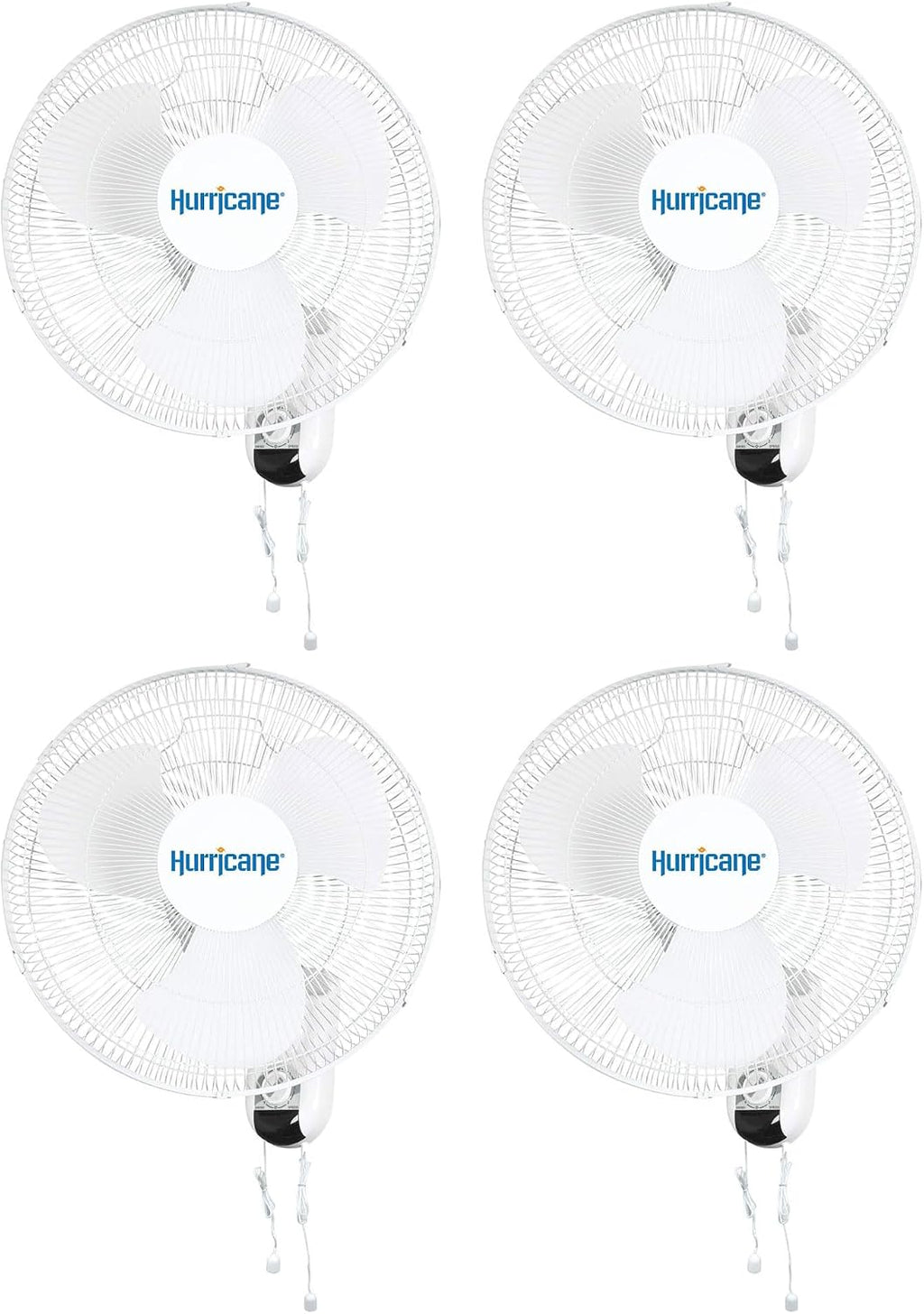 Hurricane Classic 4 Pack Oscillating Wall Mount Fan w/ 3 Quite Speeds, White, 16' - Corded Electric Air Cooling Unit w/Pull Cord Controls for Home, Grow Tents, Offices, Sheds, Studios, Garages, Dorms