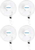 Hurricane Classic 4 Pack Oscillating Wall Mount Fan w/ 3 Quite Speeds, White, 16' - Corded Electric Air Cooling Unit w/Pull Cord Controls for Home, Grow Tents, Offices, Sheds, Studios, Garages, Dorms