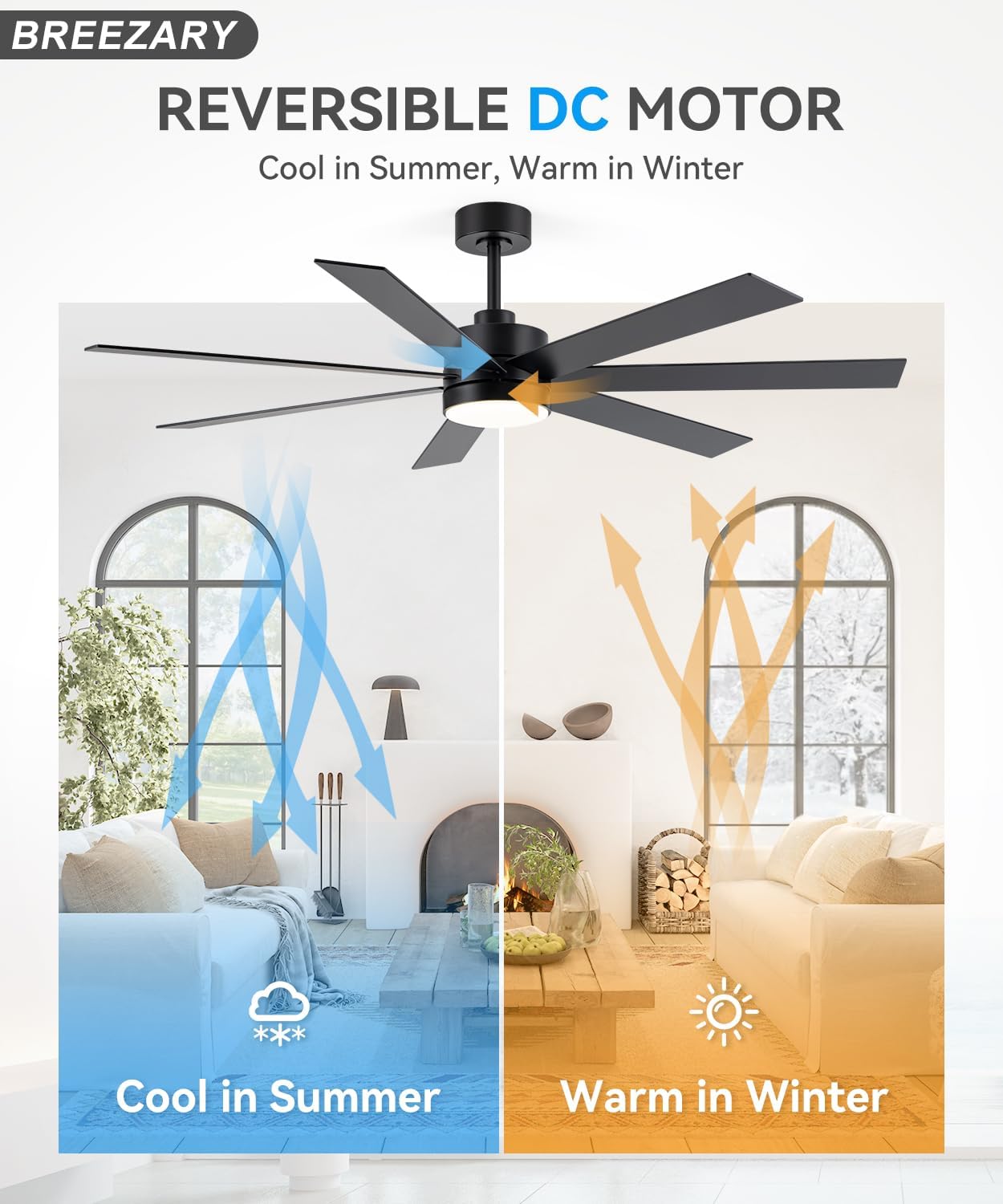 Farmhouse Ceiling Fans with Lights and Remote, 62 Inch Industrial Black Ceiling Fans with 6-Speed Reversible DC Motor, 3 CCT, Dual Finish 7 Blades, Indoor/Outdoor Ceiling Fan for Patio Bedroom