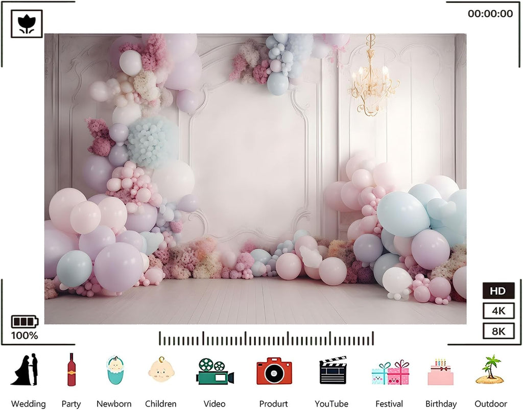 Trykid 20x10ft Pastel Balloon Arch Backdrop Soft Pink Blue Floral Whimsical Photography Background for Baby Shower Birthday Event Party Decoration Photo Booth Prop Fabric