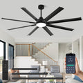 72 inch Ceiling Fans with Lights and Remote Control，Large Ceiling Fan with 8 Aluminum Blades, 3CCT, 6-Speed,Black Commercial Ceiling Fan for Porch/Garage/Shop/Living Room