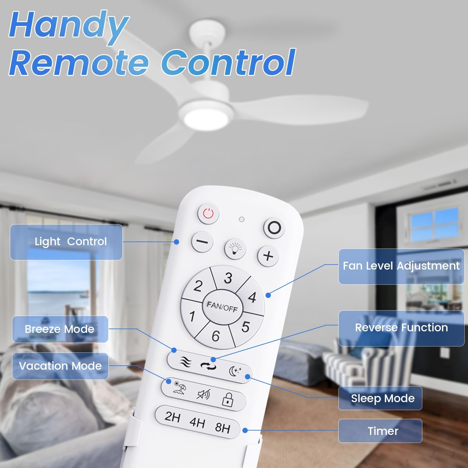 48 inch White Ceiling Fans with Lights and Remote, Modern Ceiling Fan with 3 Blades, Quiet Reversible DC Motor, 3 Color Dimmable Lights,6 Speed, for Bedroom Living Room Indoor Outdoor Patios