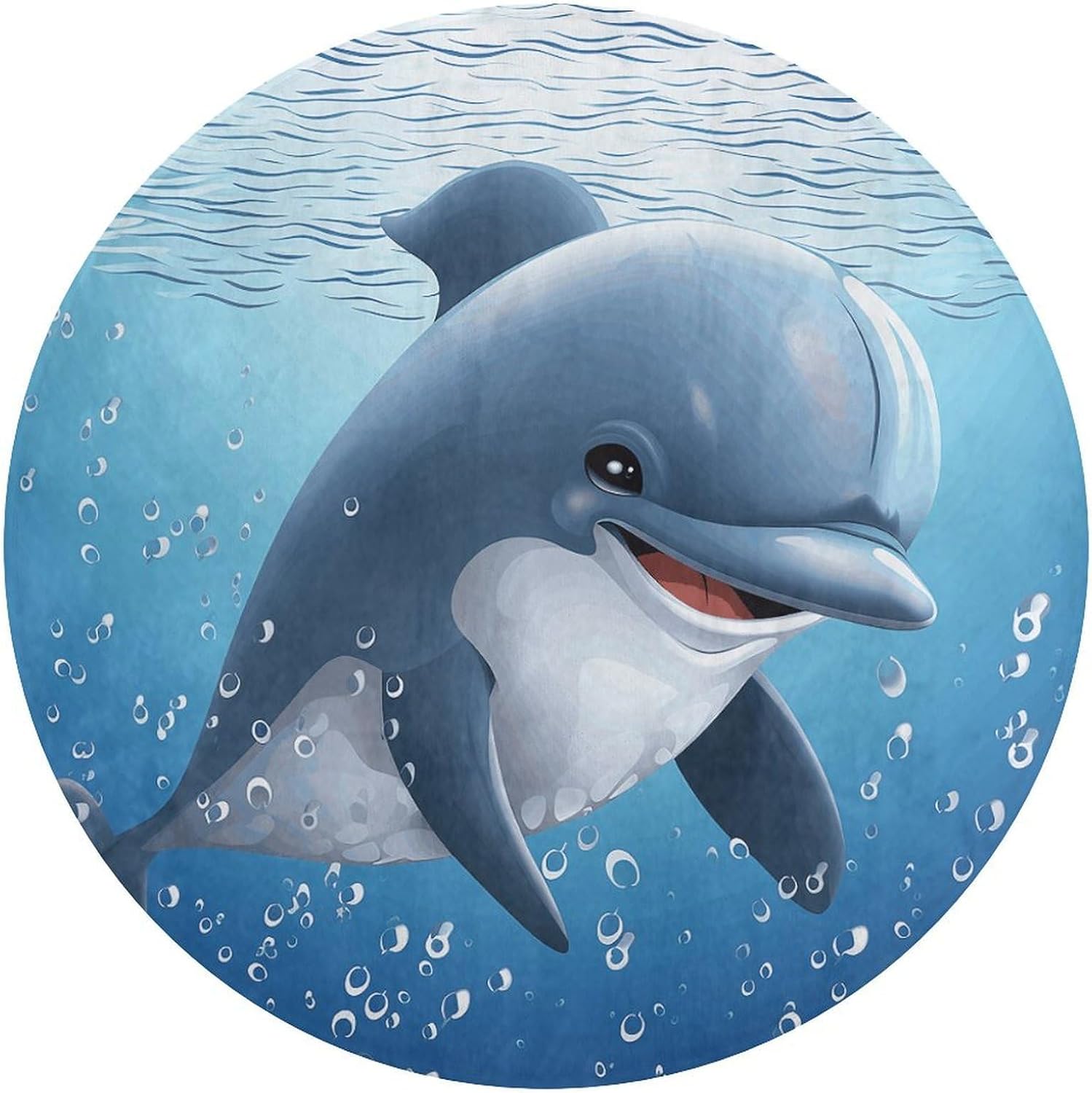 Baby Dolphin Coral Velvet Round Floor Mat Non-Slip Bath Rug Floor Covering for Bathroom Vanity Guest Suite & Vacation Home