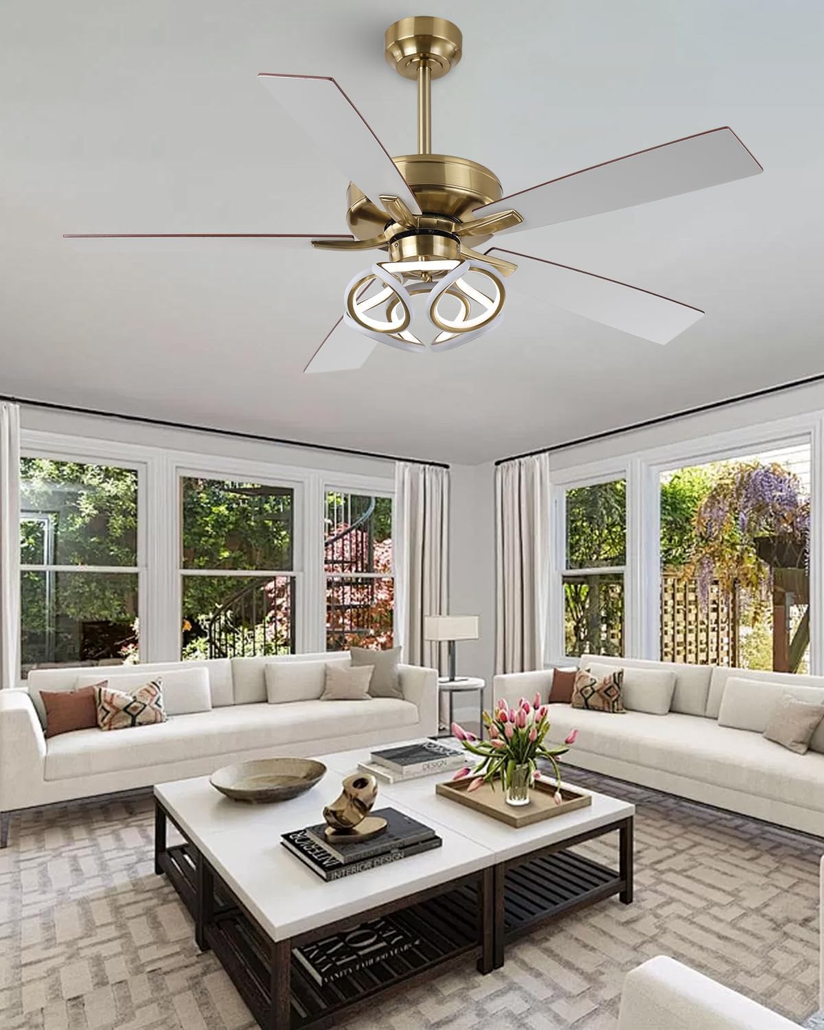 Parrot Uncle Ceiling Fan with Lights Gold Ceiling Fan with RGB Light for Indoor, Remote Control, 6 Speeds, 3 CCT, Memory Function, 5 Blades, Modern