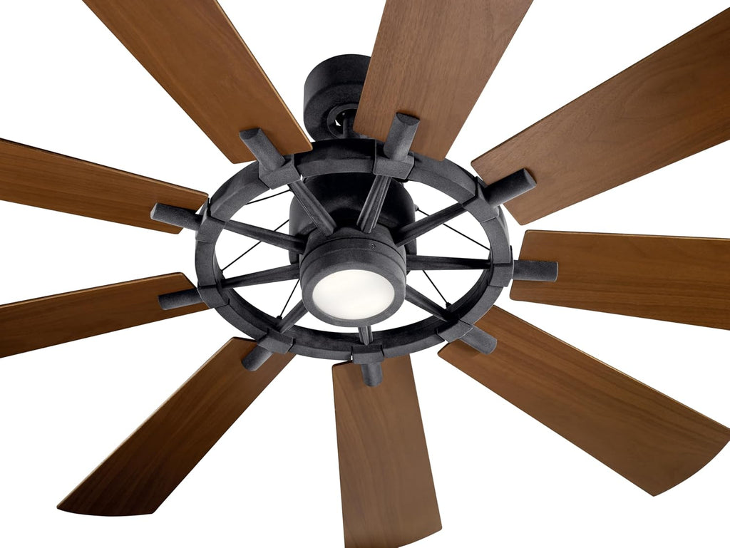 Kichler Gentry XL 65' Ceiling Fan with Lights, 1-Light LED, 3000K, 9-Blade Modern Rustic Fan for Bedroom in Distressed Black, (65' W x 16.5' H), 300265DBK