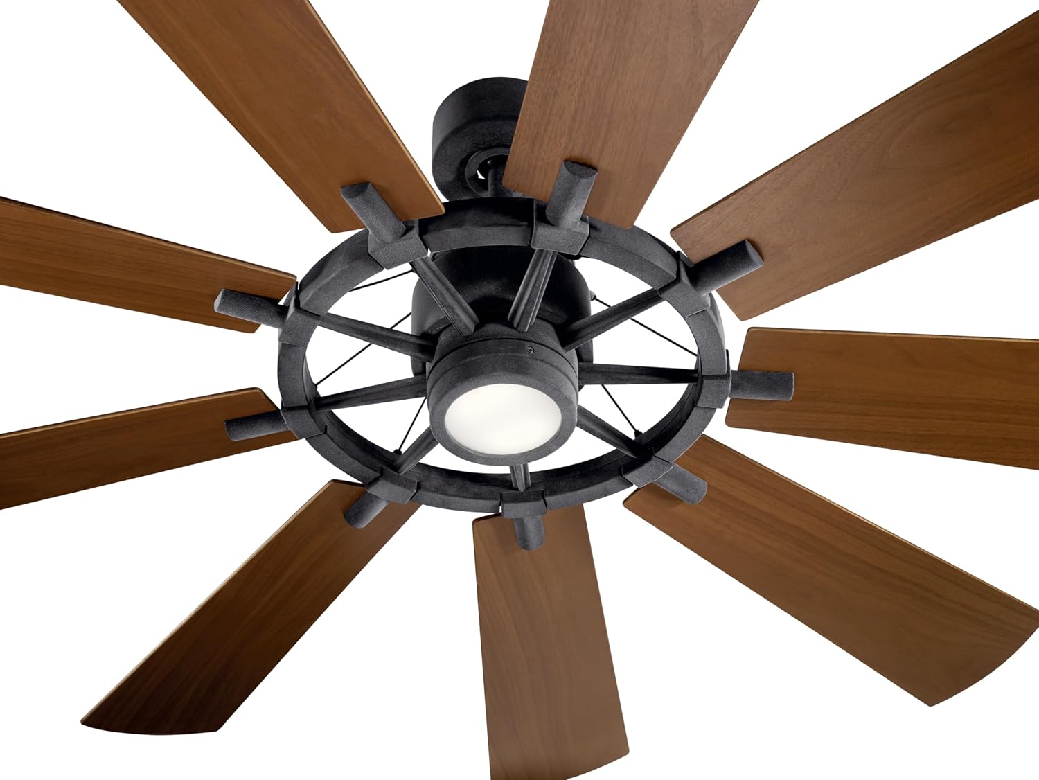 Kichler Gentry XL 65' Ceiling Fan with Lights, 1-Light LED, 3000K, 9-Blade Modern Rustic Fan for Bedroom in Distressed Black, (65' W x 16.5' H), 300265DBK