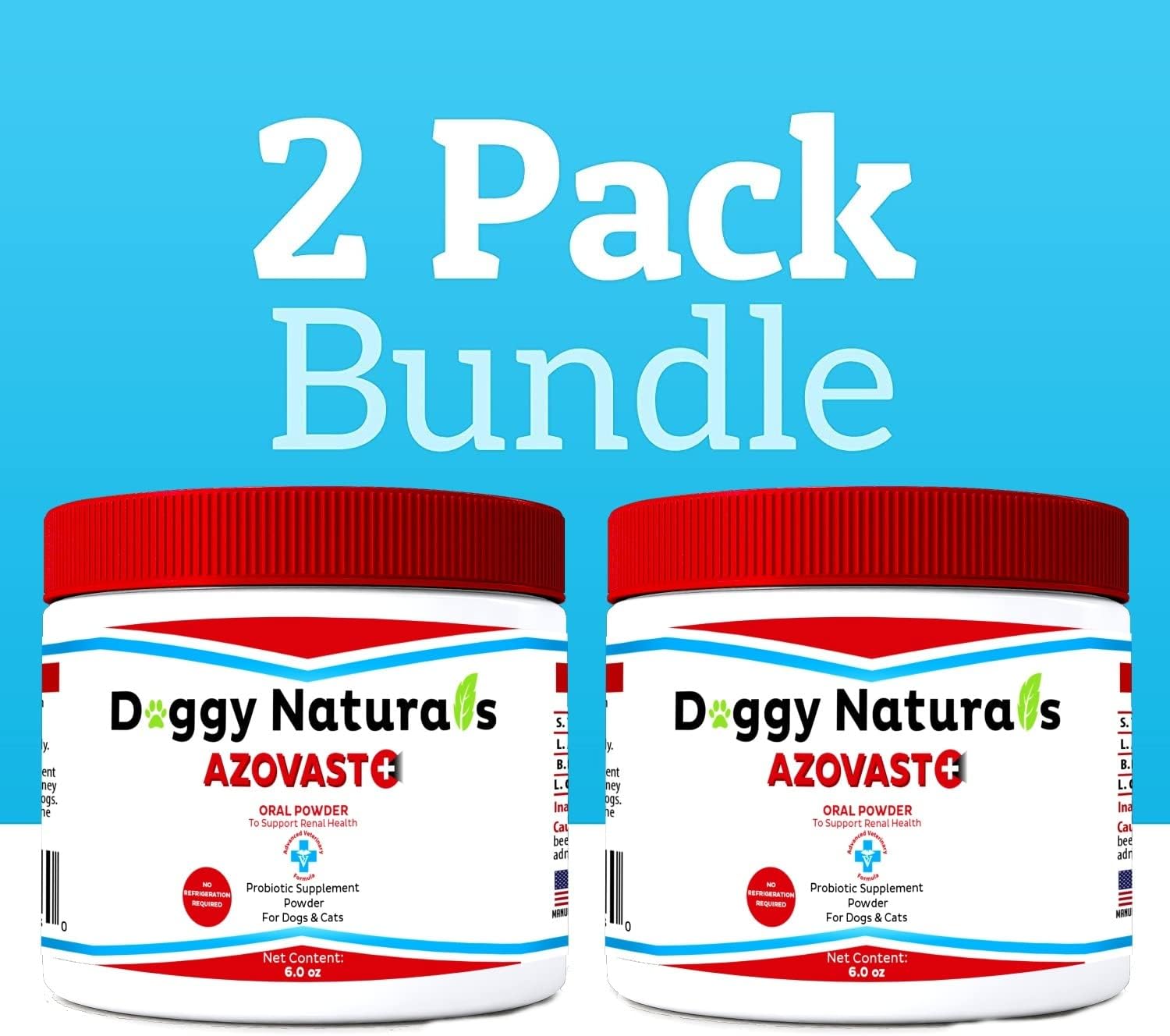 Azovast Plus Kidney Health Supplement for Dogs & Cats, Oral Powder (12 Oz) - (240 Doses/ 2 Jar) NO Refrigeration Required - Help Support Kidney Function & Manage Renal Toxins(U.S.A)(12 Oz (2 Pack))