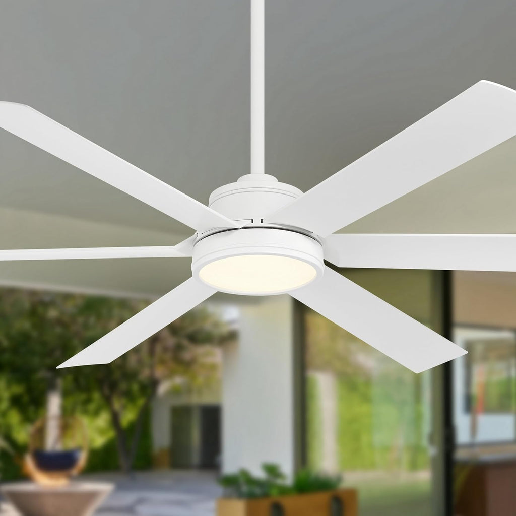 MINKA-AIRE F897L-WHF Cairo 65' 6-Blade LED Smart Indoor/Outdoor Ceiling Fan - Flat White Finish with Matte Lens