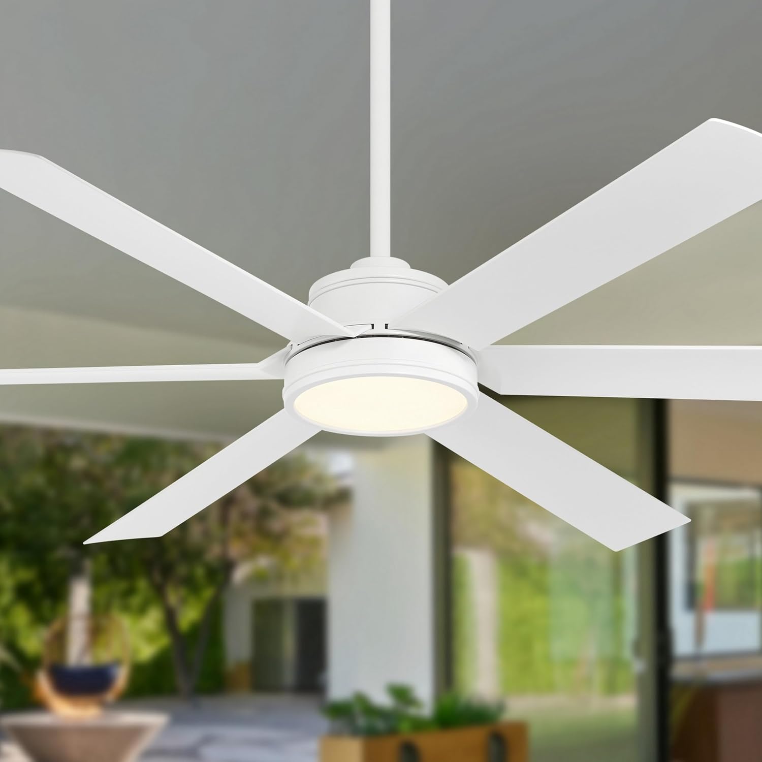 MINKA-AIRE F897L-WHF Cairo 65' 6-Blade LED Smart Indoor/Outdoor Ceiling Fan - Flat White Finish with Matte Lens
