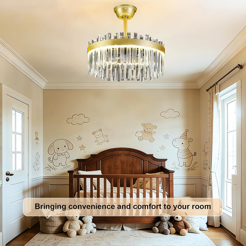 Depuley Modern Ceiling Fan with Lights: 20' Gold Chandelier Cagd Fan with Remote Control - Crystal Fandelier for Girl's Bedroom Living Room Nursery