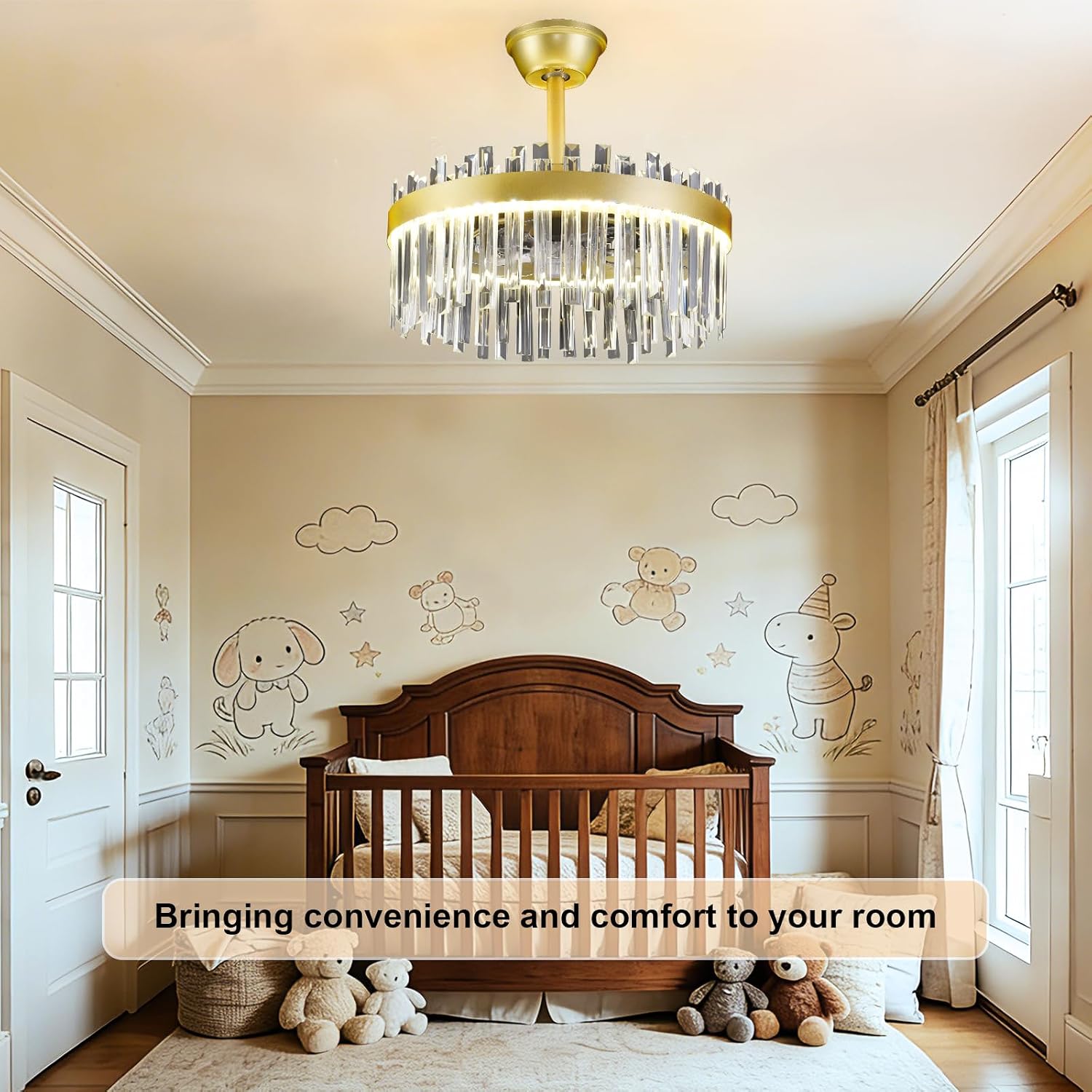 Depuley Modern Ceiling Fan with Lights: 20' Gold Chandelier Cagd Fan with Remote Control - Crystal Fandelier for Girl's Bedroom Living Room Nursery